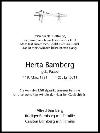 Todesanzeige von Herta Bamberg von Westfälische Nachrichten