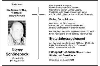 Todesanzeige von Dieter Schönebeck von Westfälische Nachrichten