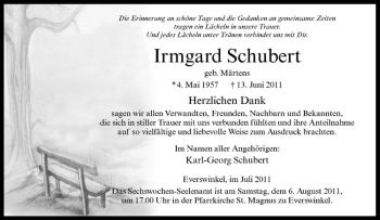 Todesanzeige von Irmgard Schubert von Westfälische Nachrichten