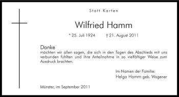 Todesanzeige von Wilfried Hamm von Westfälische Nachrichten