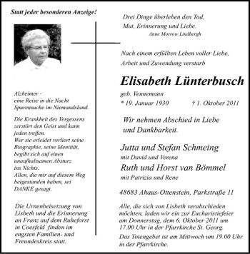 Todesanzeige von Elisabeth Lünterbusch von Westfälische Nachrichten