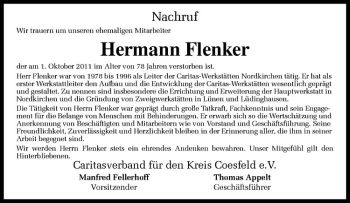 Todesanzeige von Hermann Flenker von Westfälische Nachrichten