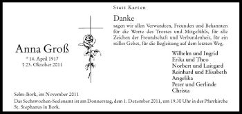 Todesanzeige von Anna Groß von Westfälische Nachrichten
