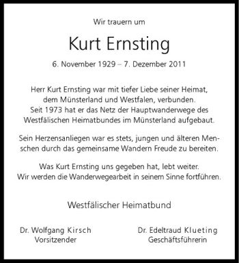 Todesanzeige von Kurt Ernsting von Westfälische Nachrichten