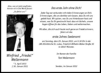 Todesanzeige von Winfried Wellermann von Westfälische Nachrichten