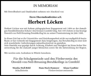 Todesanzeige von Herbert Löcken von Westfälische Nachrichten
