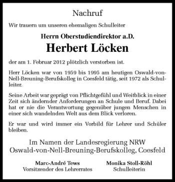 Todesanzeige von Herbert Löcken von Westfälische Nachrichten