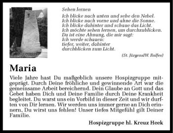 Todesanzeige von Maria Brock von Westfälische Nachrichten