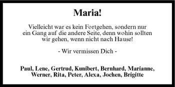 Todesanzeige von Maria Brock von Westfälische Nachrichten
