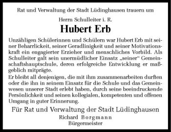 Todesanzeige von Hubert Erb von Westfälische Nachrichten
