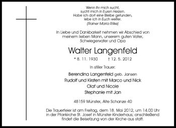 Todesanzeige von Walter Langenfeld von Westfälische Nachrichten