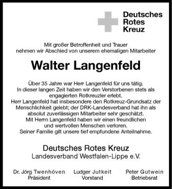 Todesanzeige von Walter Langenfeld von Westfälische Nachrichten