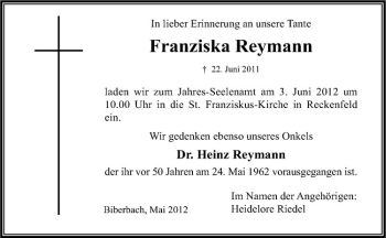 Todesanzeige von Heinz Reymann von Westfälische Nachrichten