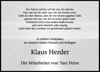 Todesanzeige von Klaus Herder von Westfälische Nachrichten