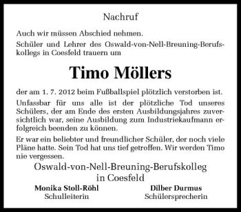 Todesanzeige von Timo Möllers von Westfälische Nachrichten