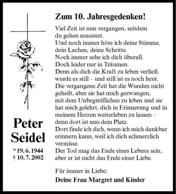 Todesanzeige von Peter Seidel von Westfälische Nachrichten