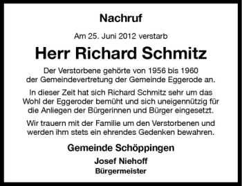 Todesanzeige von Richard Schmitz von Westfälische Nachrichten