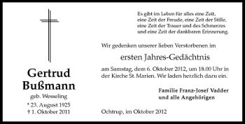 Todesanzeige von Gertrud Bußmann von Westfälische Nachrichten