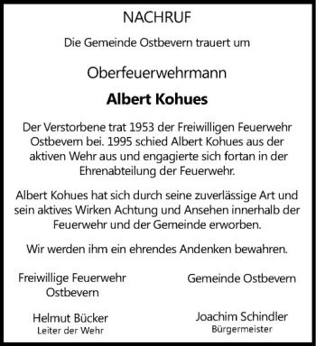 Todesanzeige von Albert Kohues von Westfälische Nachrichten