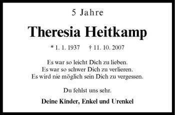 Todesanzeige von Theresia Heitkamp von Westfälische Nachrichten