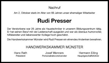 Todesanzeige von Rudi Presser von Westfälische Nachrichten