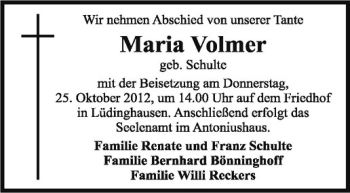 Todesanzeige von Maria Volmer von Westfälische Nachrichten