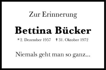 Todesanzeige von Bettina Bücker von Westfälische Nachrichten
