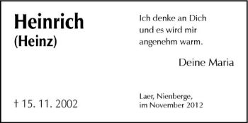 Todesanzeige von Heinrich Pier von Westfälische Nachrichten