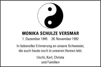 Todesanzeige von Monika Schulze Versmar von Westfälische Nachrichten