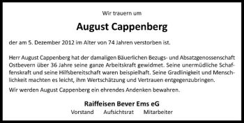 Todesanzeige von August Cappenberg von Westfälische Nachrichten