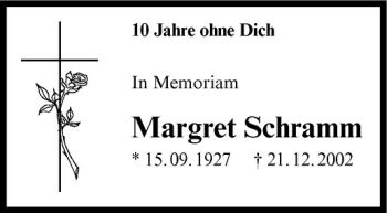 Todesanzeige von Margret Schramm von Westfälische Nachrichten