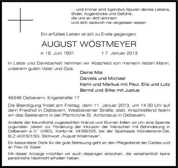 Todesanzeige von August Wöstmeyer von Westfälische Nachrichten