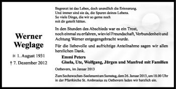 Todesanzeige von Werner Weglage von Westfälische Nachrichten