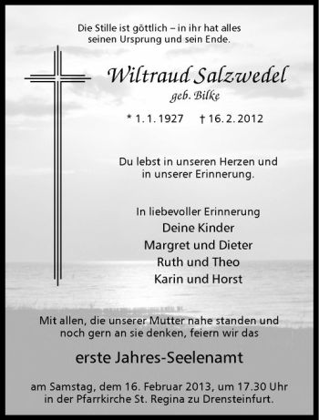 Todesanzeige von Wiltraud Salzwedel von Westfälische Nachrichten
