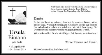 Todesanzeige von Ursula Eimann von Westfälische Nachrichten