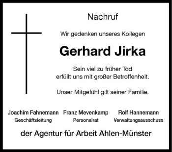 Todesanzeige von Gerhard Jirka von Westfälische Nachrichten