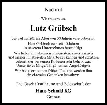Todesanzeige von Lutz Grübsch von Westfälische Nachrichten