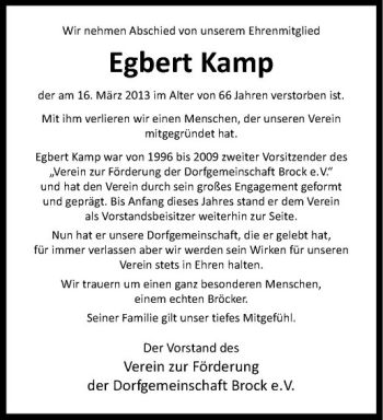 Todesanzeige von Egbert Kamp von Westfälische Nachrichten