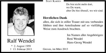 Todesanzeige von Ralf Wendel von Westfälische Nachrichten