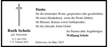 Todesanzeige von Ruth Scholz von Westfälische Nachrichten