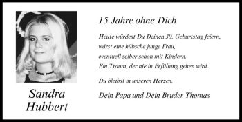 Todesanzeige von Sandra Hubbert von Westfälische Nachrichten