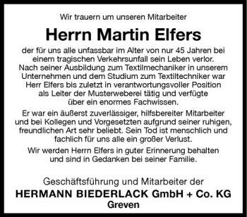 Todesanzeige von Martin Elfers von Westfälische Nachrichten