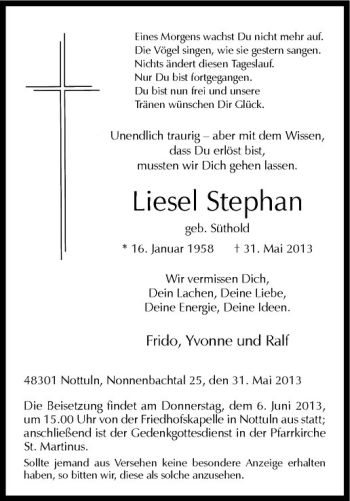 Todesanzeige von Liesel Stephan von Westfälische Nachrichten