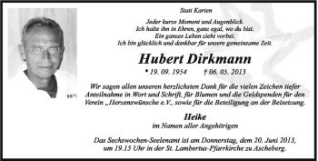 Todesanzeige von Hubert Dirkmann von Westfälische Nachrichten