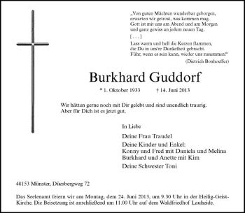 Todesanzeige von Burkhard Guddorf von Westfälische Nachrichten