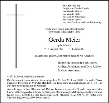 Todesanzeige von Gerda Meier von Westfälische Nachrichten