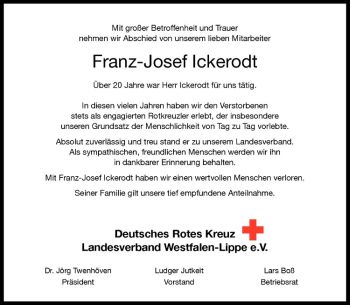 Todesanzeige von Franz-Josef Ickerodt von Westfälische Nachrichten