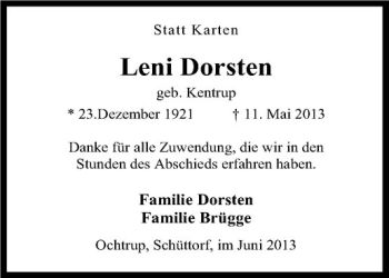 Todesanzeige von Leni Dorsten von Westfälische Nachrichten