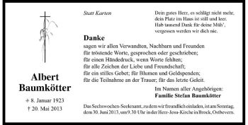 Todesanzeige von Albert Baumkötter von Westfälische Nachrichten