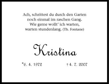 Todesanzeige von Kristina  von Westfälische Nachrichten